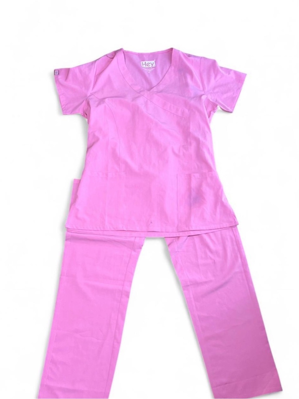 Size medium too and bottom pink scrubs set , brand new no tags